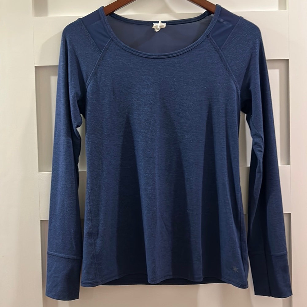 Splendid Long-sleeve Top with Mesh Shoulders - Deep Blue - Size S - Like New!